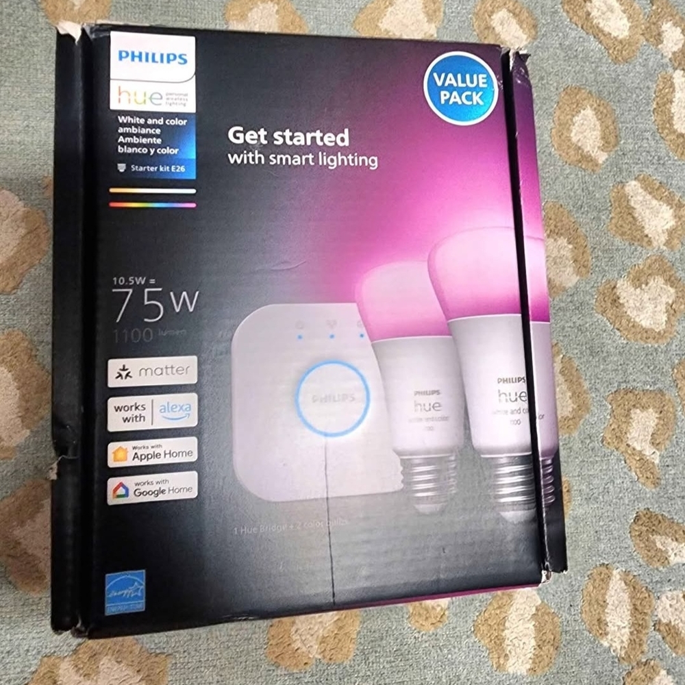 Philips Hue Smart Lighting Starter Kit with White And Ambiant Bulbs